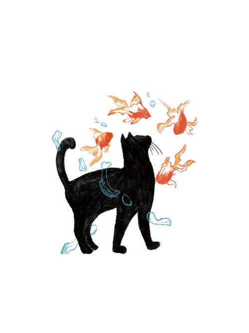 Black Cat & Floral Splash hand-drawn temporary tattoo — botanical line work, suited for forearm placement. Waterproof, plant-based, 3–7 day wear. By LastingDays indie artist collective.
