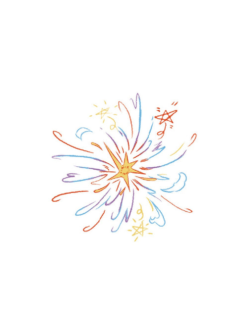 Firework Floral Burst hand-drawn temporary tattoo — botanical line work, suited for forearm placement. Waterproof, plant-based, 3–7 day wear. By LastingDays indie artist collective.
