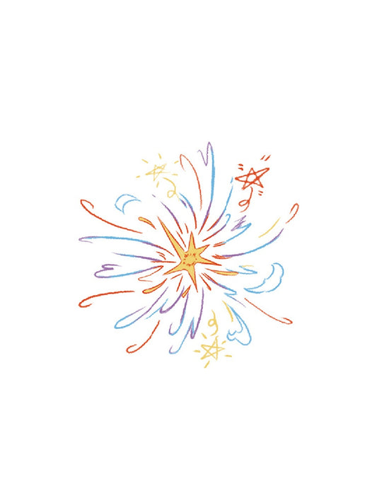 Firework Floral Burst hand-drawn temporary tattoo — botanical line work, suited for forearm placement. Waterproof, plant-based, 3–7 day wear. By LastingDays indie artist collective.