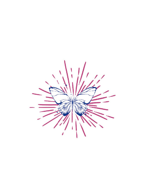 Pink Starburst Mandala hand-drawn temporary tattoo — celestial design, suited for collarbone placement. Waterproof, plant-based, 3–7 day wear. By LastingDays indie artist collective.