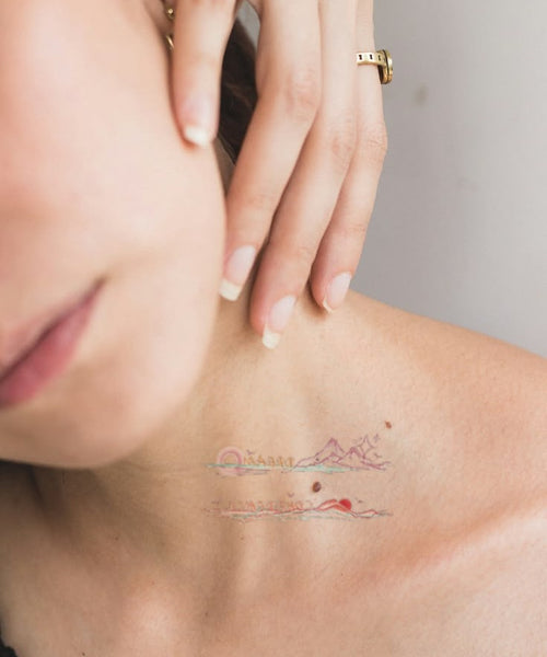 Seascape Line Band hand-drawn temporary tattoo — marine illustration, suited for wrist placement. Waterproof, plant-based, 3–7 day wear. By LastingDays indie artist collective.
