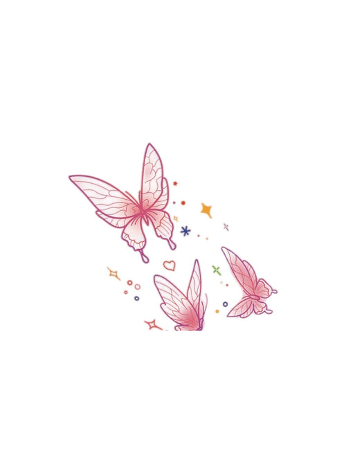 Dancing Pink Butterflies hand-drawn temporary tattoo — wing motif, suited for forearm placement. Waterproof, plant-based, 3–7 day wear. By LastingDays indie artist collective.