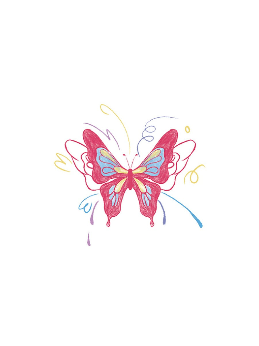 Bold Red Butterfly hand-drawn temporary tattoo — wing motif, suited for shoulder placement. Waterproof, plant-based, 3–7 day wear. By LastingDays indie artist collective.