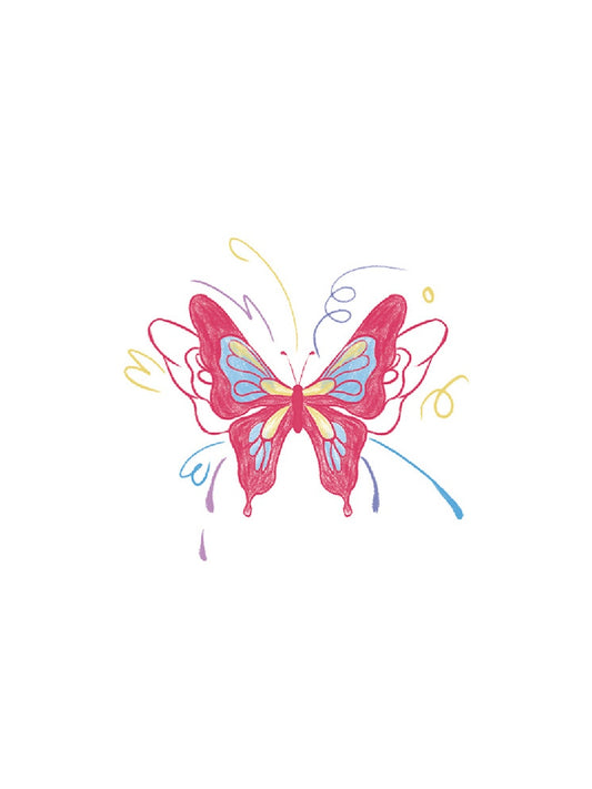 Bold Red Butterfly hand-drawn temporary tattoo — wing motif, suited for shoulder placement. Waterproof, plant-based, 3–7 day wear. By LastingDays indie artist collective.