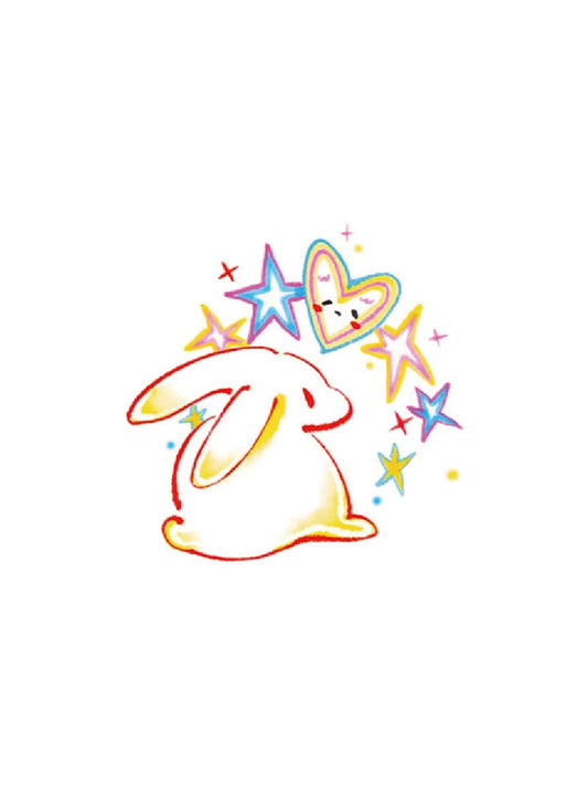 Starry Bunny Dreams hand-drawn temporary tattoo — celestial design, suited for collarbone placement. Waterproof, plant-based, 3–7 day wear. By LastingDays indie artist collective.