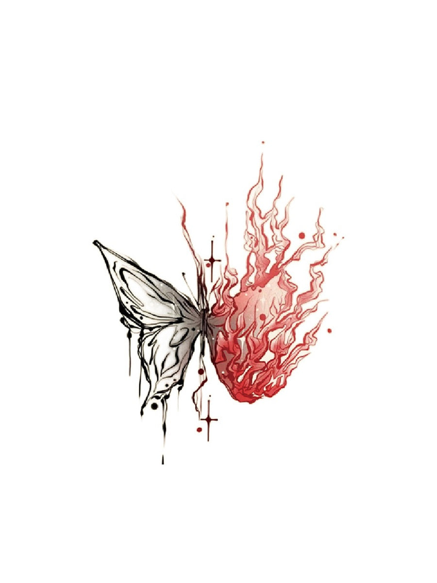 Phoenix Butterfly & Bloom hand-drawn temporary tattoo — wing motif, suited for forearm placement. Waterproof, plant-based, 3–7 day wear. By LastingDays indie artist collective.