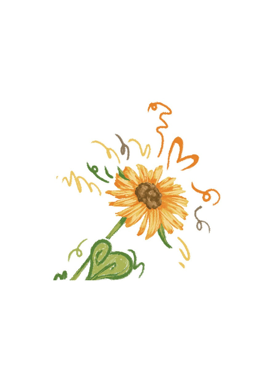 Sunflower Joy hand-drawn temporary tattoo — botanical line work, suited for below collarbone placement. Waterproof, plant-based, 3–7 day wear. By LastingDays indie artist collective.