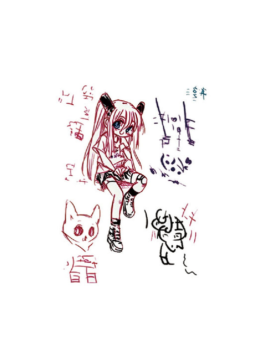 Anime Cat Girl hand-drawn temporary tattoo — animal subject, suited for forearm placement. Waterproof, plant-based, 3–7 day wear. By LastingDays indie artist collective.