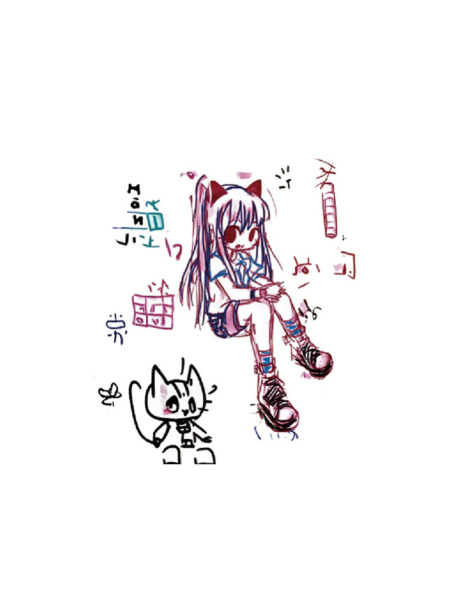 Cat & Gift Chibi hand-drawn temporary tattoo — animal subject, suited for forearm placement. Waterproof, plant-based, 3–7 day wear. By LastingDays indie artist collective.