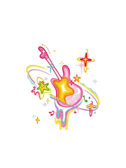 Kawaii Music Stars hand-drawn temporary tattoo — celestial design, suited for collarbone placement. Waterproof, plant-based, 3–7 day wear. By LastingDays indie artist collective.