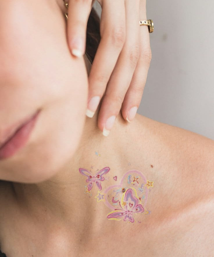 Pastel Bunny Heart hand-drawn temporary tattoo — animal subject, suited for forearm placement. Waterproof, plant-based, 3–7 day wear. By LastingDays indie artist collective.