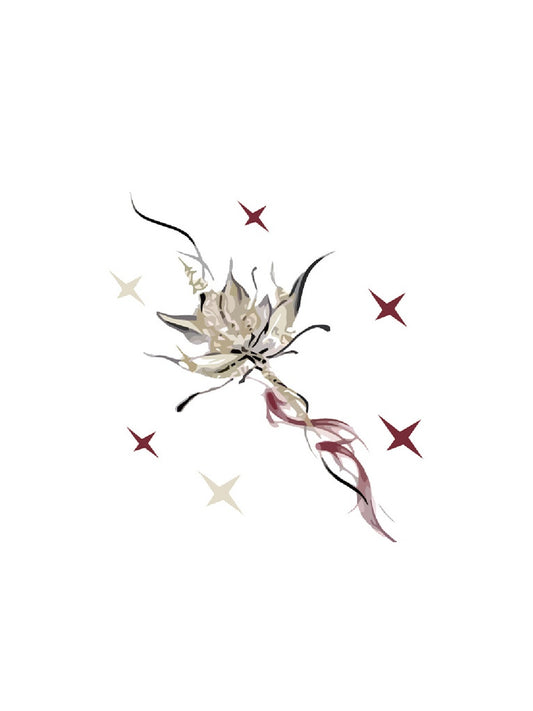 Minimal Star Branch hand-drawn temporary tattoo — botanical line work, suited for collarbone placement. Waterproof, plant-based, 3–7 day wear. By LastingDays indie artist collective.