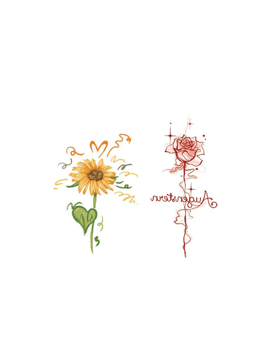 Sunflower & Butterfly hand-drawn temporary tattoo — wing motif, suited for shoulder placement. Waterproof, plant-based, 3–7 day wear. By LastingDays indie artist collective.