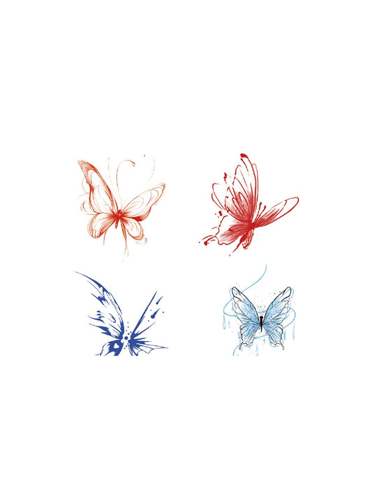 Floating Blue Butterflies hand-drawn temporary tattoo — wing motif, suited for forearm placement. Waterproof, plant-based, 3–7 day wear. By LastingDays indie artist collective.