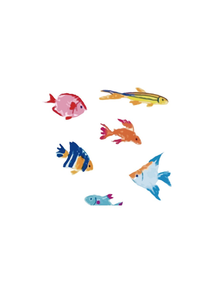 Tropical Fish School hand-drawn temporary tattoo — marine illustration, suited for forearm placement. Waterproof, plant-based, 3–7 day wear. By LastingDays indie artist collective.