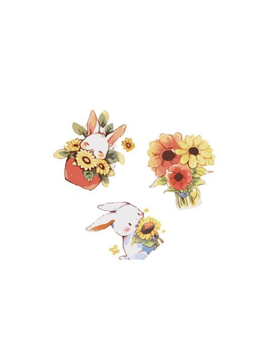 Sunflower Bunny Garden hand-drawn temporary tattoo — botanical line work, suited for below collarbone placement. Waterproof, plant-based, 3–7 day wear. By LastingDays indie artist collective.