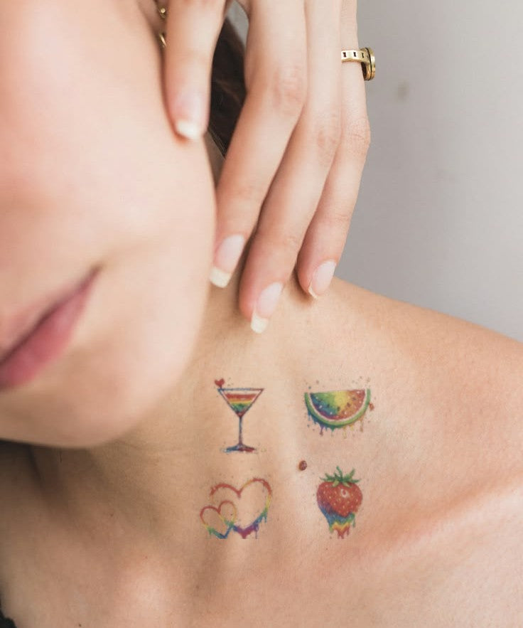 Cocktail Party Mix hand-drawn temporary tattoo — hand-drawn original design, suited for forearm placement. Waterproof, plant-based, 3–7 day wear. By LastingDays indie artist collective.