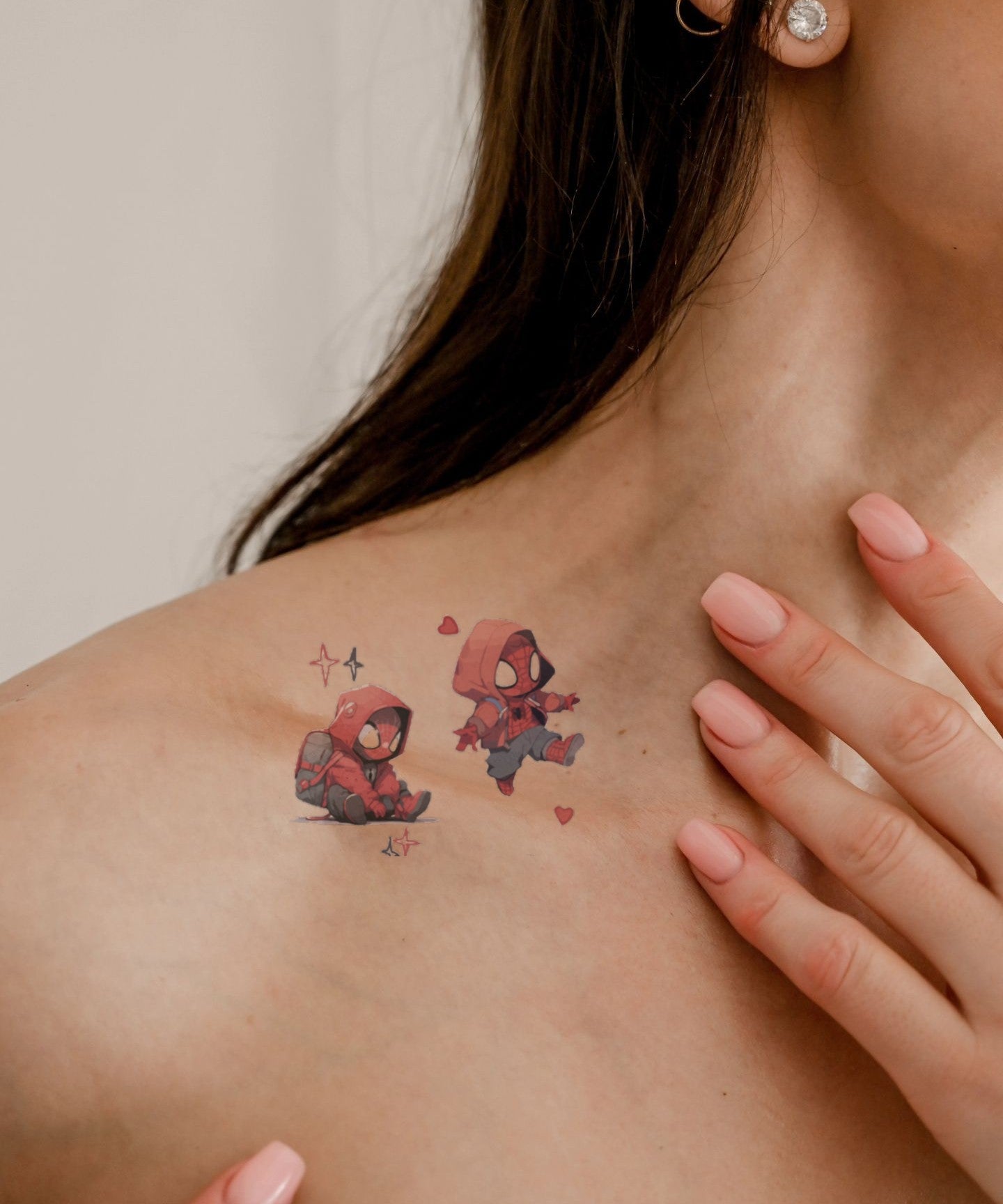 Superhero Heart hand-drawn temporary tattoo — anime illustration style, suited for forearm placement. Waterproof, plant-based, 3–7 day wear. By LastingDays indie artist collective.