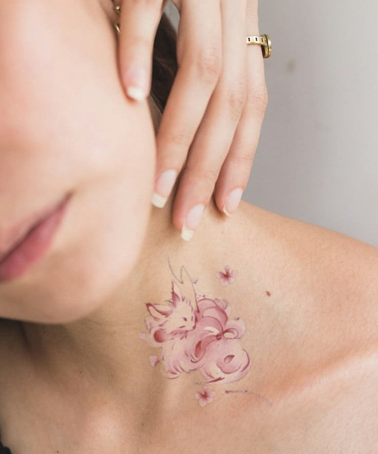 Autumn Unicorn hand-drawn temporary tattoo — hand-drawn original design, suited for forearm placement. Waterproof, plant-based, 3–7 day wear. By LastingDays indie artist collective.