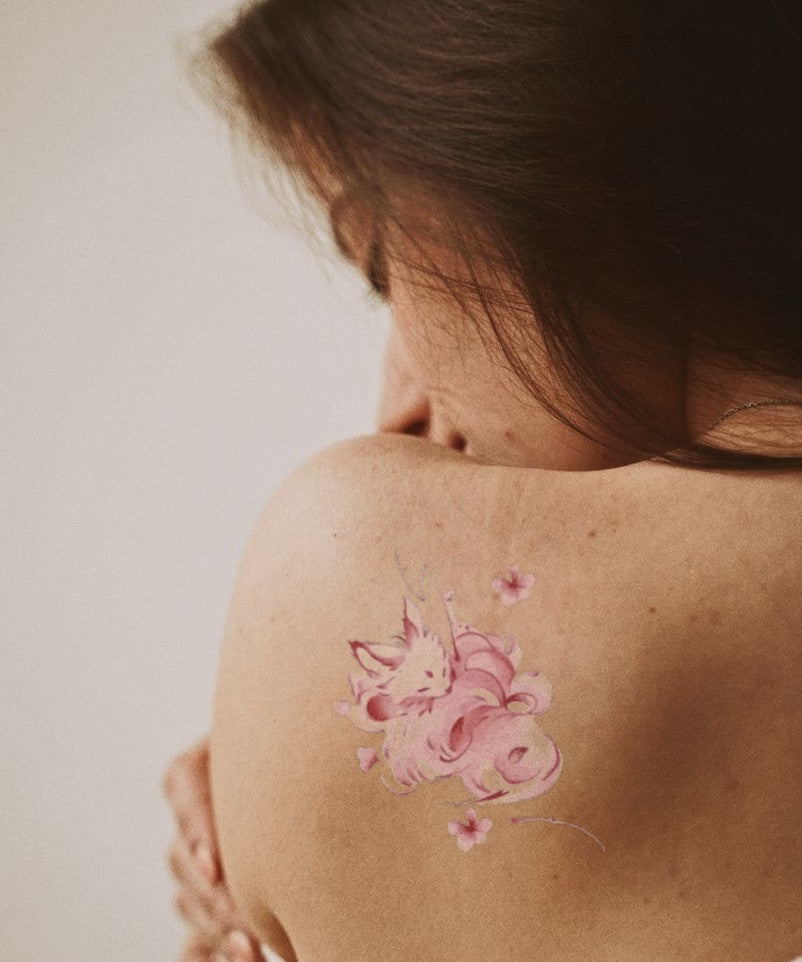 Autumn Unicorn hand-drawn temporary tattoo — hand-drawn original design, suited for forearm placement. Waterproof, plant-based, 3–7 day wear. By LastingDays indie artist collective.