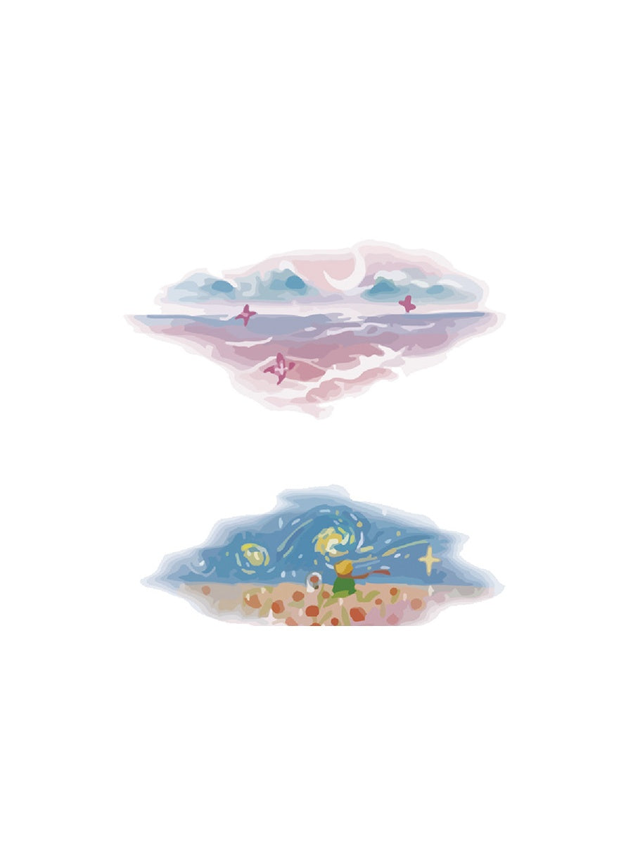 Dreamy Cloudscape hand-drawn temporary tattoo — marine illustration, suited for forearm placement. Waterproof, plant-based, 3–7 day wear. By LastingDays indie artist collective.