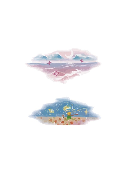 Dreamy Cloudscape hand-drawn temporary tattoo — marine illustration, suited for forearm placement. Waterproof, plant-based, 3–7 day wear. By LastingDays indie artist collective.