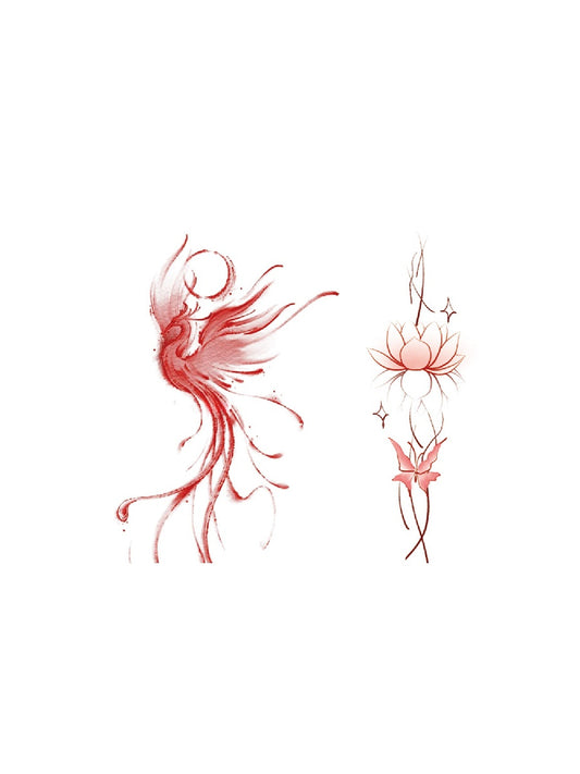 Rising Phoenix hand-drawn temporary tattoo — phoenix mythology motif, suited for forearm placement. Waterproof, plant-based, 3–7 day wear. By LastingDays indie artist collective.