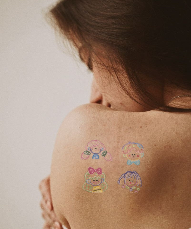 Kawaii Gamer World hand-drawn temporary tattoo — soft kawaii aesthetic, suited for forearm placement. Waterproof, plant-based, 3–7 day wear. By LastingDays indie artist collective.