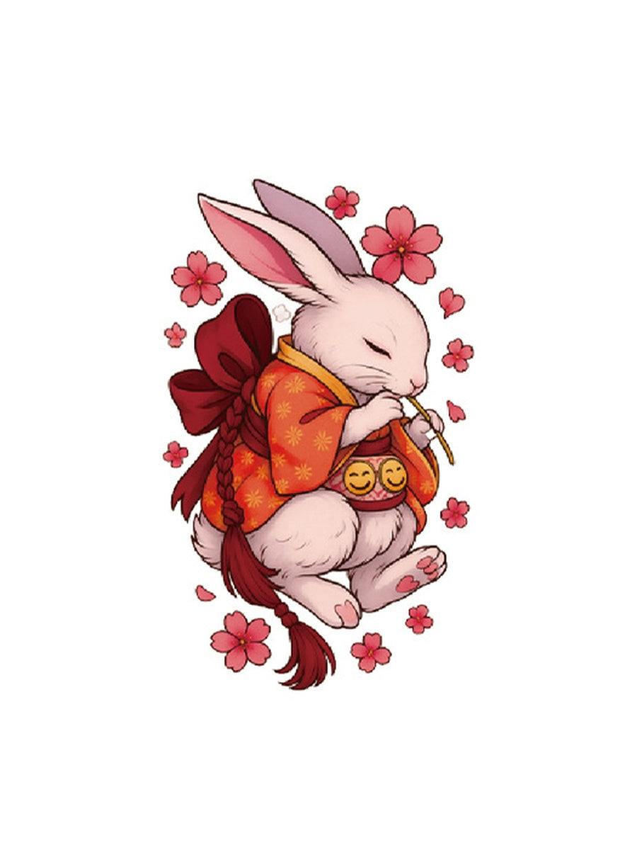 Sakura Moon Rabbit hand-drawn temporary tattoo — botanical line work, suited for forearm placement. Waterproof, plant-based, 3–7 day wear. By LastingDays indie artist collective.