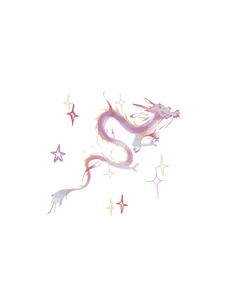 Celestial Dragon Spirit hand-drawn temporary tattoo — celestial design, suited for forearm placement. Waterproof, plant-based, 3–7 day wear. By LastingDays indie artist collective.